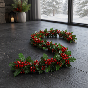 <span class=keywords><strong>Guirlande</strong></span> <span class=keywords><strong>de</strong></span> Noël AM-FDAB04 Ammy 175 cm en mousse PE artificielle avec baies rouges et feuilles vertes pour escaliers et tables <span class=keywords><strong>de</strong></span> fêtes - Product Image 3