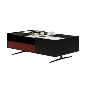 Mueble de <span class=keywords><strong>TV</strong></span> de Madera Nórdico para Sala de Estar Puruo, con Detalles en Metal Negro y Concreto, <span class=keywords><strong>Mesa</strong></span> de Centro Pequeña Dorada - Product Image 6