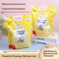Nouvelle poudre concentrée anglaise, à ajouter à l'eau pour faire du lessive liquide, pour usage domestique.