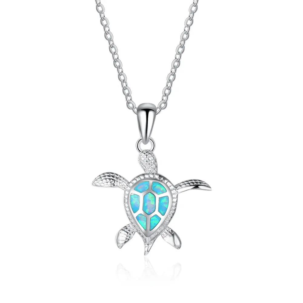 Friendship Jewelry Turtle Pendant 925 Sterling Silver Necklace Opal Stone Opp Bag OEM ODM Cross Chain Real Silver 925 Jewelry