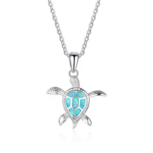 Tình Bạn đồ trang sức rùa Mặt dây chuyền 925 Sterling Bạc Vòng cổ Opal đá OPP Túi OEM ODM chéo chuỗi bất bạc 925 đồ trang sức