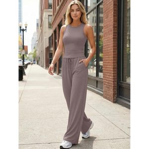 Women's 2 Piece Summer Lounge Set Butter Soft Tank Top High Waisted Wide Leg Pants With <b>Pockets</b> Casual Wear - Product Image 3