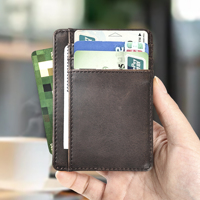 Dompet Tipis untuk Pria, Kantong Kartu Kulit Minimalis dengan 6 Slot Kartu dan 1 Slot Jendela Transparan - Warna Kopi