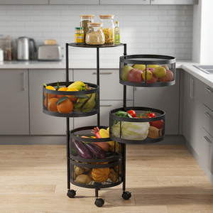 Estante de Almacenamiento Metálico Moderno con Cesta de Malla, Organizador de Frutas y Verduras para Cocina, Tipo Vertical para Almacenamiento de Alimentos - Product Image 3