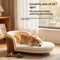 Chaise longue moderne en bois massif pour animaux de compagnie, lit pour chat, canapé pour chien, en tissu bouclé, amovible, lavable, profil bas, pour animaux de compagnie de petite et moyenne taille