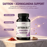 Capsules d'extrait de safran et de magnésium Ashwagandha, formule triple pour un sommeil réparateur et le confort musculaire, capsules de complexe de safran