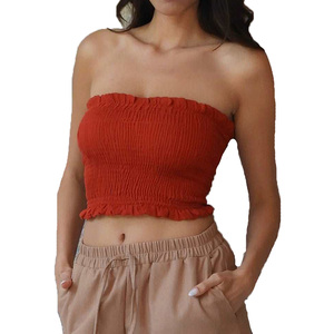 Tops tube sexy pour l'été, en viscose, à smocks élastiques, imprimés personnalisés, <span class=keywords><strong>sans</strong></span> bretelles, pour femmes - Product Image 1