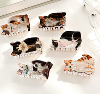 Barrettes à cheveux élégantes en acétate avec imprimé chat mignon, motif dessin animé tendance, texture coquillage, accessoires pour cheveux de fête pour femmes