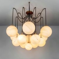 Luminaire suspendu LED anti-éblouissement à hauteur réglable, forme de globe en cuivre, abat-jour en marbre d'albâtre, pour salon, restaurant, bar, usage domestique