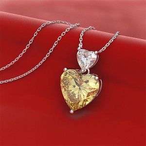 CAOSHI all'ingrosso personalizzato rosa giallo cristallo argento placcato Cubic Zirconia CZ donne romantico amore doppio cuore collana pendente - Product Image 2