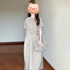 Crew Neck Sheath Dress Solid Color Wrap And Tie Daily Wear Women's Casual Long Dress - Product Image 3