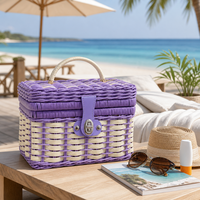 Boîte de rangement en PP tissé avec couvercle et poignée, boîte de rangement pour maquillage, panier décoratif pour l'organisation de la maison et des étagères de chambre