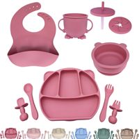 2026 nouvelles fournitures tendance ensemble de sevrage Led écologique vaisselle pour bébé 10 pièces bavoir assiette bols d'aspiration ensemble d'alimentation pour bébé en Silicone