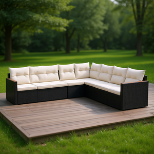 Set di divani da patio in polyrattan nero da 10 pezzi con cuscini, eleganti mobili da esterno dal design contemporaneo - Product Image 2