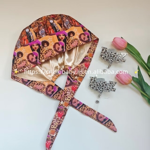Cappelli da infermiera con laccio posteriore e set porta badge coordinati, design Power Puff blu, stampa personalizzata, cappelli chirurgici con fodera in raso - Product Image 2