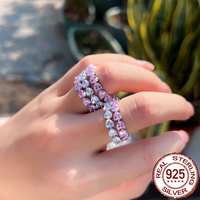 Bague romantique en argent Sterling 925, anneau en zircone cubique blanc rose en forme de cœur pour femmes, cadeaux d'anniversaire de saint-valentin, bijoux