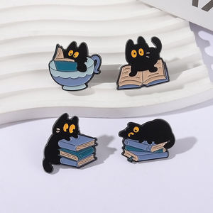 Collezione di gatti spilla smaltata da caffè tazza di pesce libri graziosi Cat Badge Punk spille gioielli a tema frutta - Product Image 2
