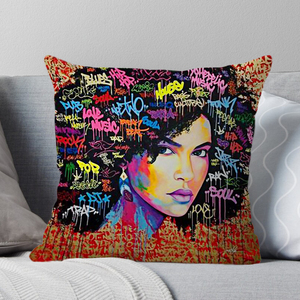 African Girl <strong>Decorative</strong> <strong>Throw</strong> <strong>Pillow</strong> Cover Home Decor with Chic African Graffiti Art Cushion Cases - Product Image 2