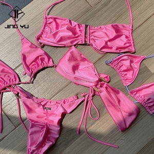 Trajes de Baño de Diseño Personalizado 2024, Bikinis Marrones de Nailon y Elastano de Fábrica, Bikini con Logotipo Personalizado, Bandeau y con Cordones - Product Image 4