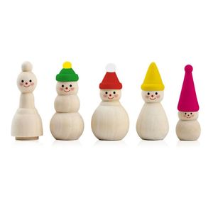 Christmas DIY Crafts Gifts Painting Art Projects Blank Unfinished <b>Wooden</b> Snowman Peg Dolls - Product Image 3