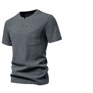 T-shirt personnalisé pour homme en maille gaufrée avec poche, 100 % coton, manches courtes, col roulé, décontracté, uni, coupe classique, écologique, respirant - Product Image 2