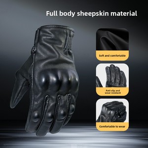 Guanti da <span class=keywords><strong>Moto</strong></span> <span class=keywords><strong>Vintage</strong></span> in Pelle per Uomo, per Motocross, Ciclismo, Attività all'Aperto, Casual, Touch Screen, Traspiranti e Antivento - Product Image 4