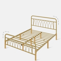 Lit plateforme en fer doré de style moderne, taille King ou Queen, avec rangements intégrés, pour chambre à coucher ou hôtel