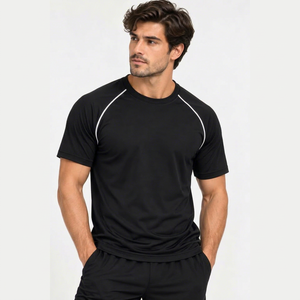 Men's Short Sleeve Raglan shoulder Quick Dry Sporty T-<b>Shirt</b> with <b>white</b> piping O-Neck <b>Slim</b> <b>Fit</b> Knitted Polyester Athletic Wear - Product Image 1