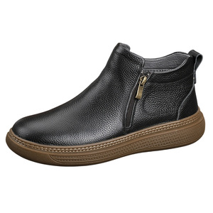 Genuine Leather <b>Ankle</b> <b>Bootie</b> Warm Plush Lining Rubber Outsole Anti Slip Unisex Snow Boots Autumn Winter Wear - Product Image 4