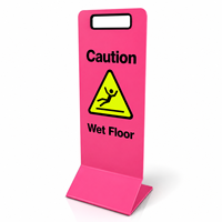 Panneau de signalisation de sécurité pliable et portable en métal rose robuste pour hôtels de luxe, centres commerciaux, restaurants – Panneau de précaution « Sol mouillé »