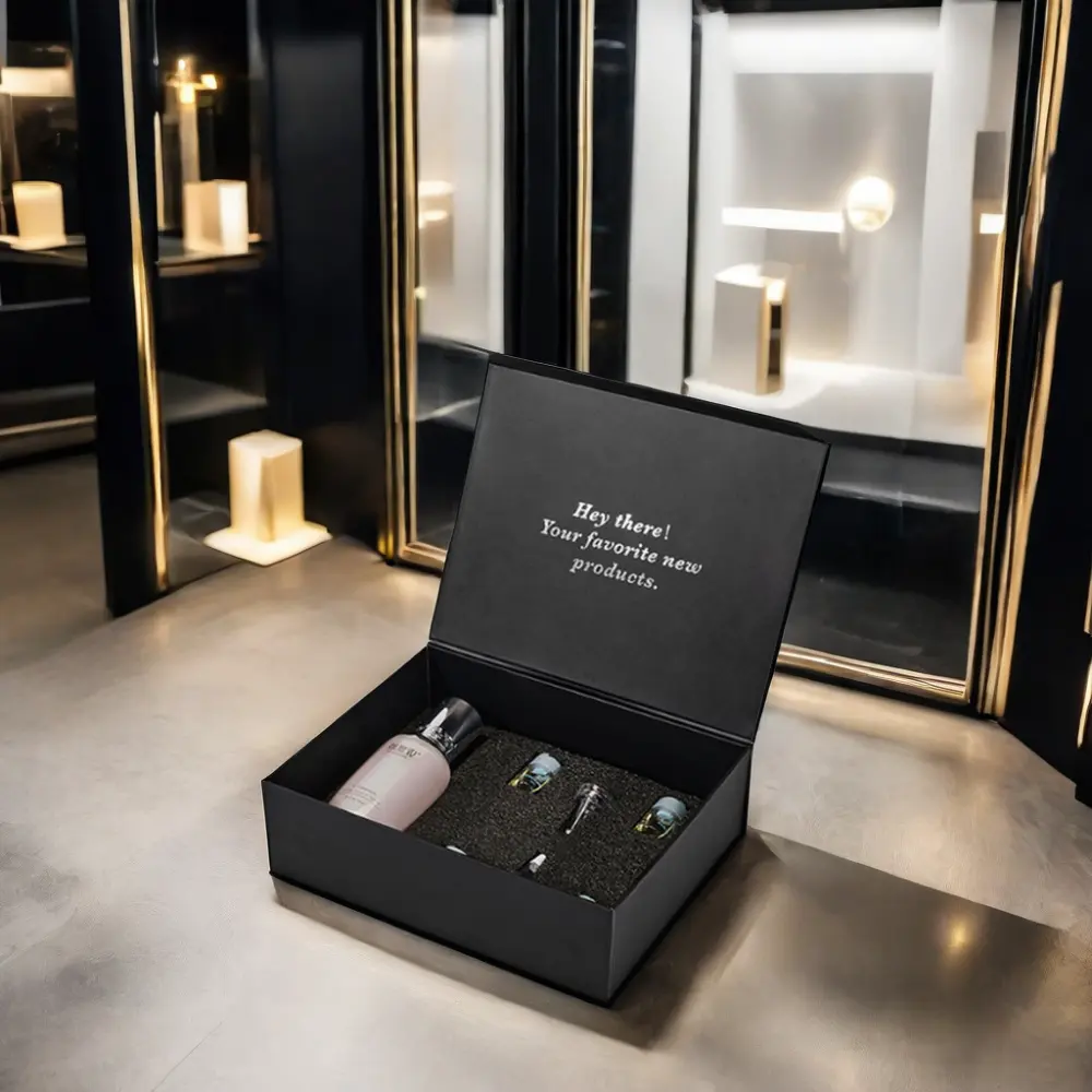 Kotak hadiah lipat Flap magnetis hitam mendalam A4 mewah grosir kemasan bergelombang perhiasan pakaian dalam cokelat bermotif Logo