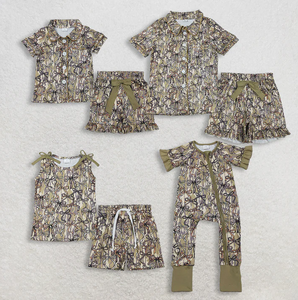 Nueva Llegada: Conjunto de Pijama Casual Ecológico de Manga Corta con Lazo Camuflaje Oliva para Bebés Niñas, Pelele con Cremallera - Product Image 1