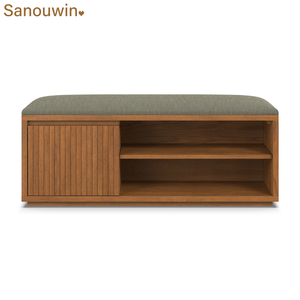Factory Price Modern Solid <strong>Oak</strong> Wood <strong>Storage</strong> <strong>Bench</strong> with Upholstered Seat for Living Room, Hotel, Bedroom, Entryway - Product Image 2