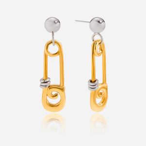 Two-Tone Gold And Silver Stainless Steel Paperclip Drop Earrings Geometric Design JDE0305061 <b>PS</b> - Product Image 1