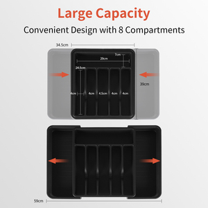 Tiroirs de rangement pour <span class=keywords><strong>couverts</strong></span> en plastique PP personnalisés, ajustables, compacts, multifonctionnels, extensibles, organisateur pour vaisselle - Product Image 2