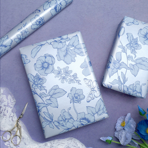 Vintage Line Drawing Blue Flower Butterfly <b>Gift</b> Wrapping Paper Eco Friendly For <b>Wedding</b> Party Bridal <b>Gift</b> Packaging Wholesale - Product Image 2