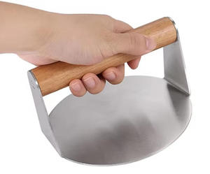 Presse à hamburgers en acier inoxydable de 5,5 pouces, ronde, avec poignée en bois, pour barbecue et usage en cuisine - Product Image 2