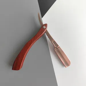 Cabelo de barbeiro personalizado com cabo de madeira natural lâminas de substituição dobráveis faca de barbear lisa de borda única para uso de barbeiro navalha reta