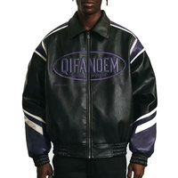 OEM Custom Graphic Embossed Elastic Bund und Manschetten gewaschene schwarze Leder Vintage Jacke