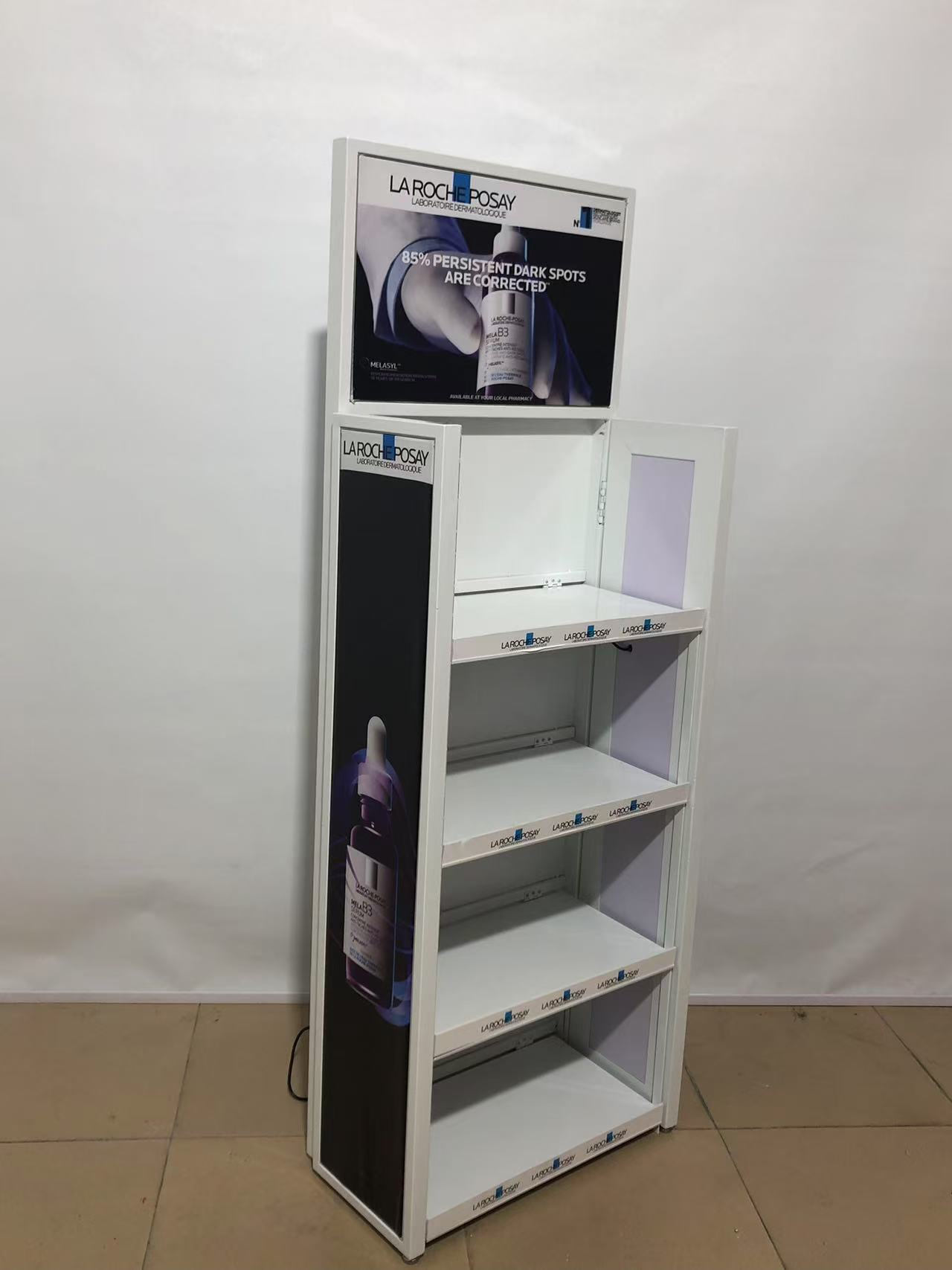 Folding metal display stand foldable metal display racks with LED light 4 tiers beverage floor stand shelf for retail shop — view 5