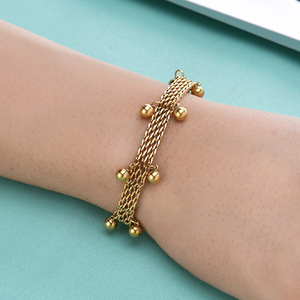 Pulsera de cadena chapada en oro con dijes de bolas apilables para mujer, regalo de joyería - Product Image 2