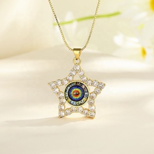 Chaîne de perles étoiles et yeux de démon en zircon pour la fabrication de bijoux, colliers plaqués or 18 carats, tendance, vente en gros - Product Image 3
