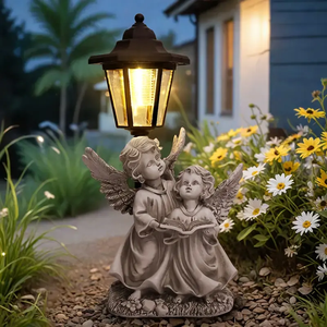 Op Zonne-Energie Aangedreven Hars Cherubbeeldje Handgeschilderde Ingewikkelde Lantaarn En Botanisch Accent Buiten Tuin Ornament - Product Image 5