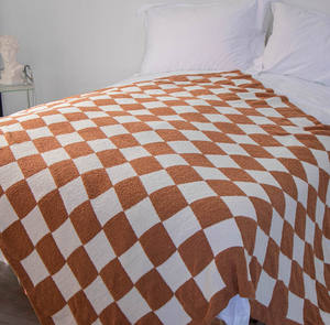 Lightweight Chartreuse and Beige Bed <strong>Blanket</strong> Reversible Knitted Checkered Plaid Woven Tapestry Throw <strong>Kingsize</strong> - Product Image 3