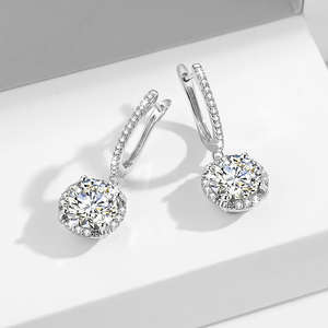 Pendientes de Plata de Ley con Diamantes Naturales de Corte Brillante, Certificados por IGI, de Alta Pureza, Elegantes y de Lujo, para Bodas y Fiestas - Product Image 3
