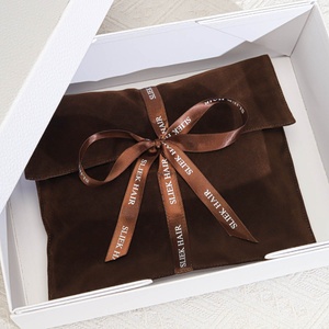 Custom Logo Printed Brown Velvet Hair Bundle Wig Gif <strong>Dust</strong> <strong>Bag</strong> With Ribbon Luxury Suede Wallet Purse Clothes Packing Pouch - Product Image 1