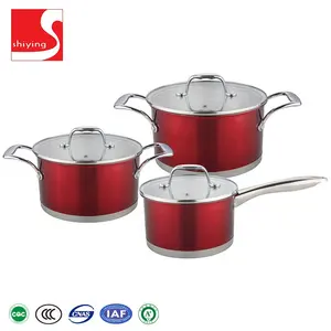 SY-เครื่องครัวสแตนเลสชุดทำอาหารสีแดงจับการออกแบบโบราณสแตนเลสชุดเครื่องครัว