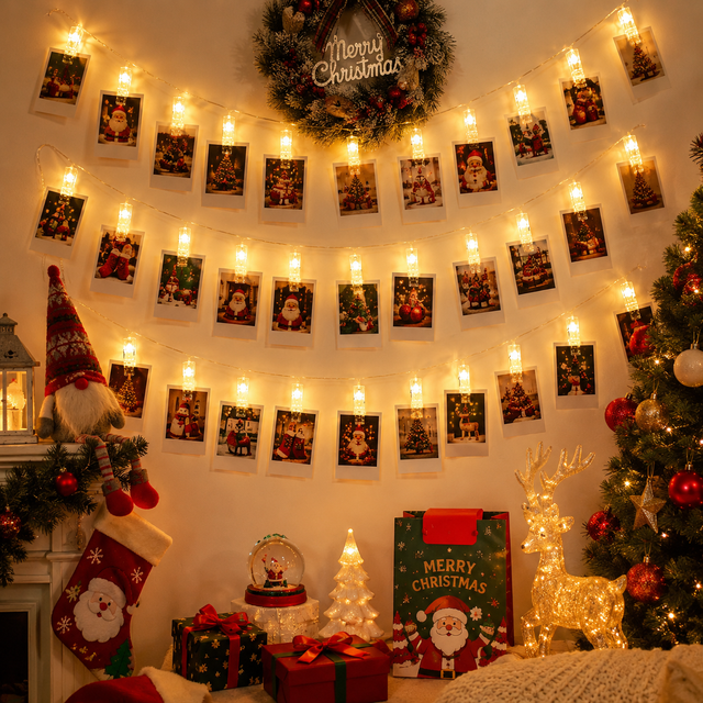 Pafu Christmas LED Photo Clip String Lights Battery Operated Fairy Lights with Clear Clips for Pictures Wall Bedroom Decor