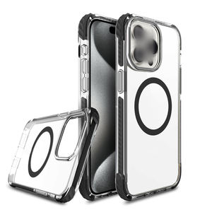 כיסוי טלפון יוקרתי חדש TPU כיסוי פינתי קופץ מגנטי לאייפון 15 Pro Max כיסוי מגנטי שקוף נגד נפילה לאייפון 15 - Product Image 1