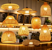 Lustre d'intérieur en bambou et rotin, lampe suspendue tressée à la main pour restaurant, abat-jour en bambou fait main, luminaires suspendus contemporains